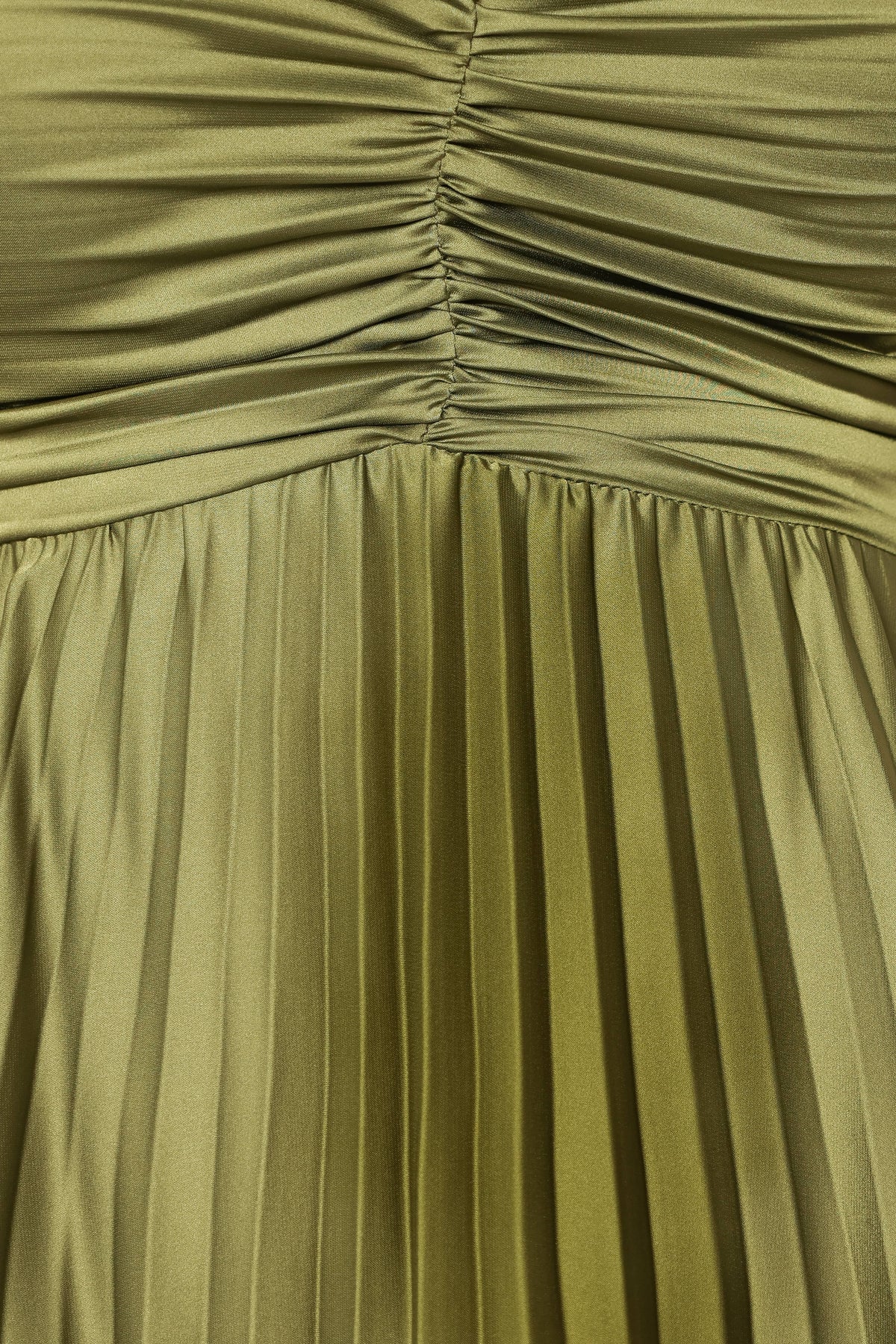 Genna Ruched V-Neck Pleat Maxi Dress - Olive Green