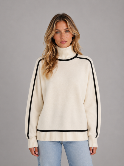 Georgie Contrast Roll Neck Oversized Sweater - Cream