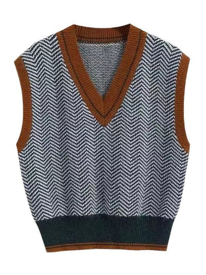 Germaine Zigzag V-Neck Sleeveless Sweater - Blue Zigzag