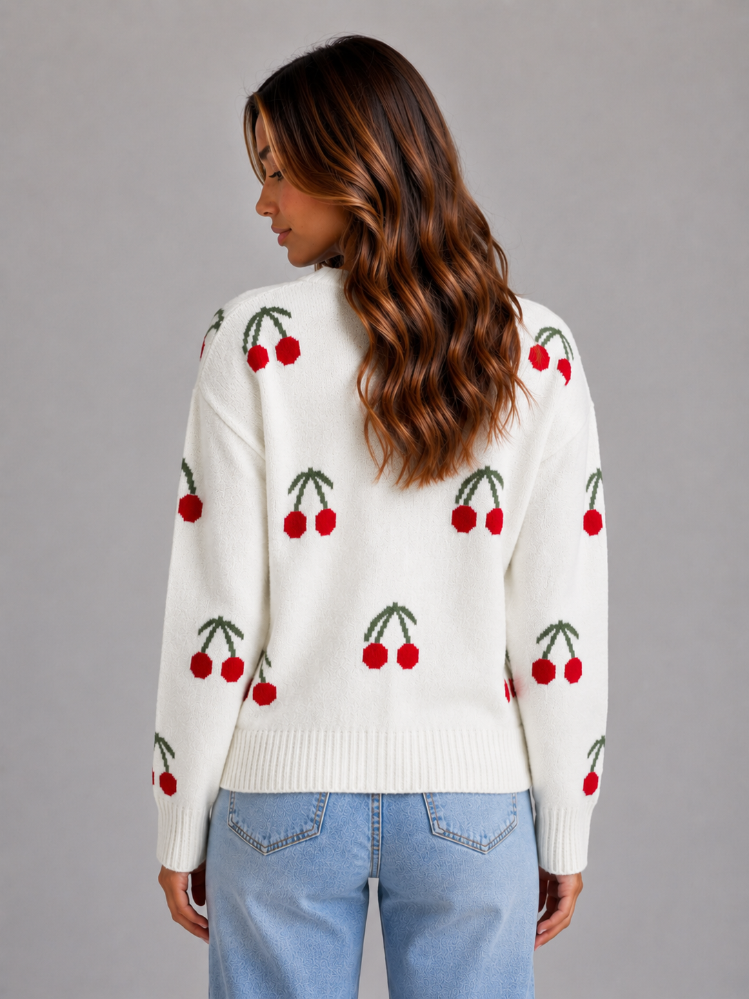 Gillian Cherry Print Button Front Cardigan - Ivory