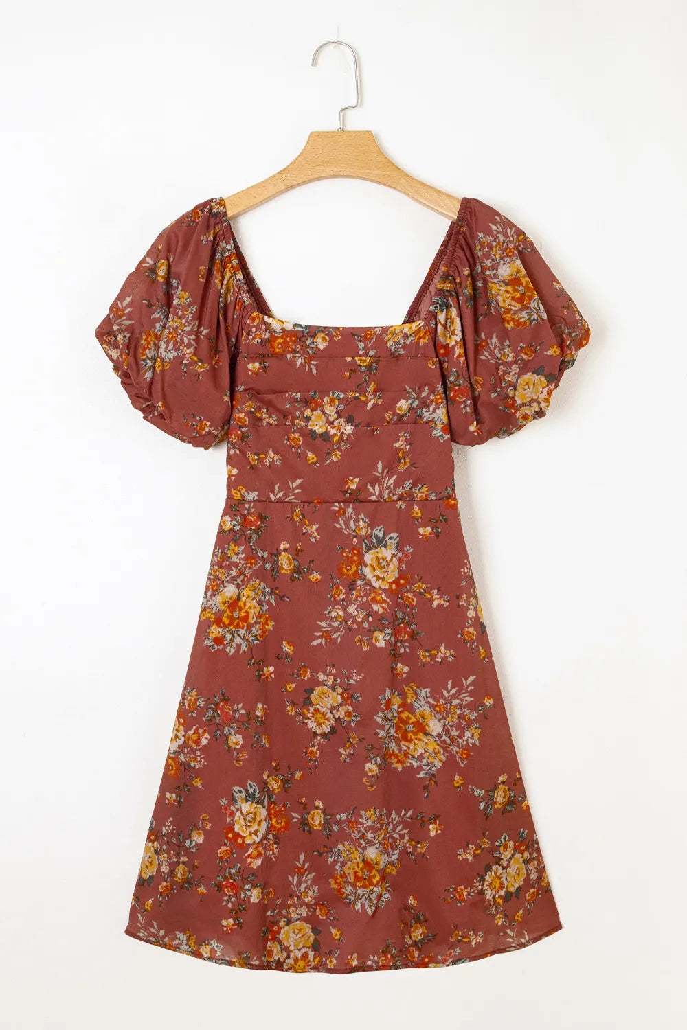 Gita Floral Puff Sleeve Mini Dress - Rust Floral