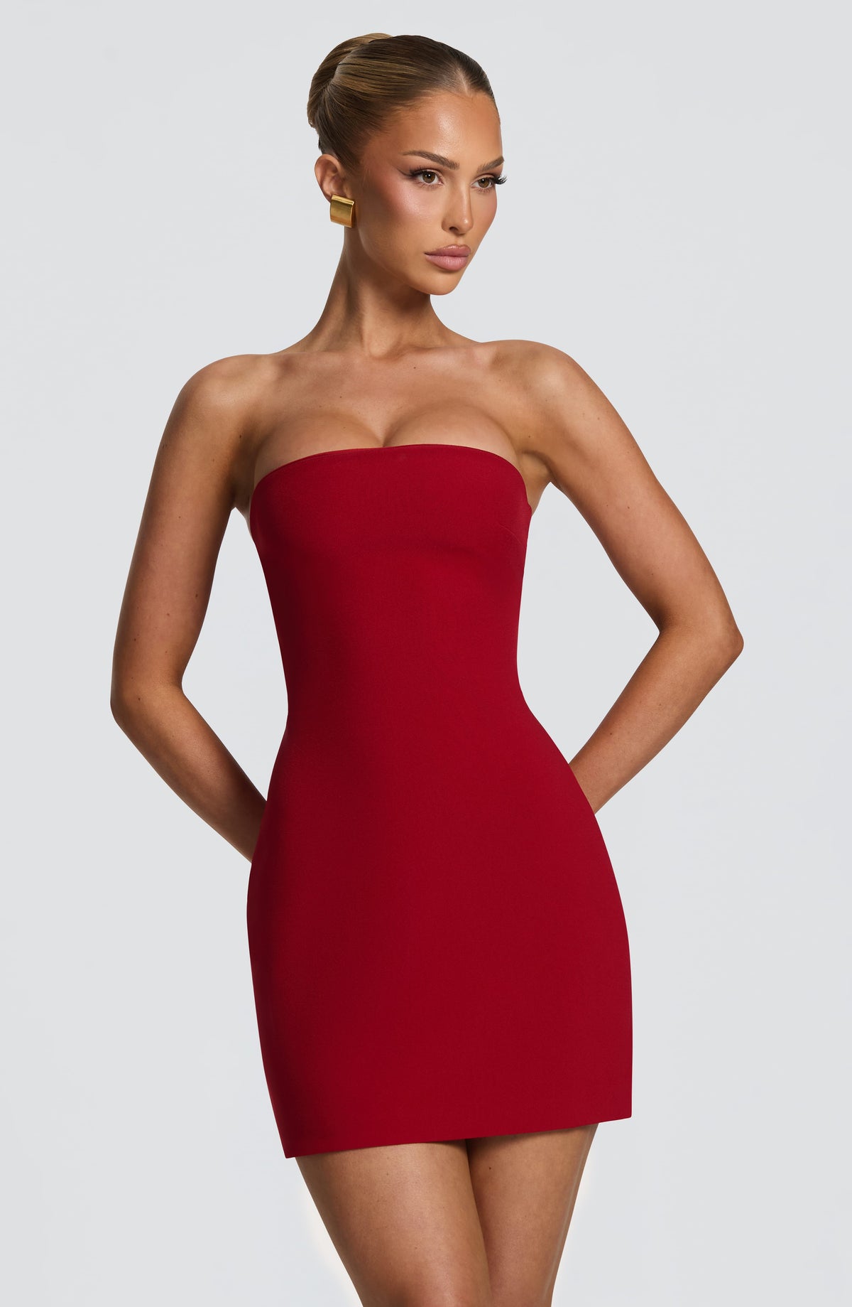 Gloriana Strapless Lace-Up Back Mini Dress - Cherry Red