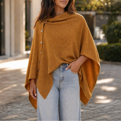 Gracelyn Side-Button Convertible Poncho Wrap - Mustard