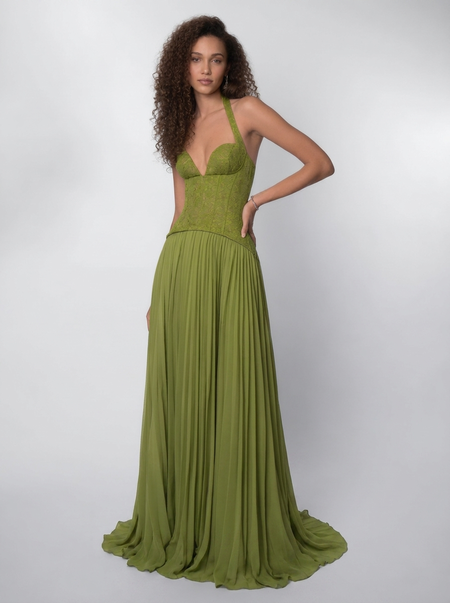 Grazia Halter Lace Maxi Dress - Sage Green