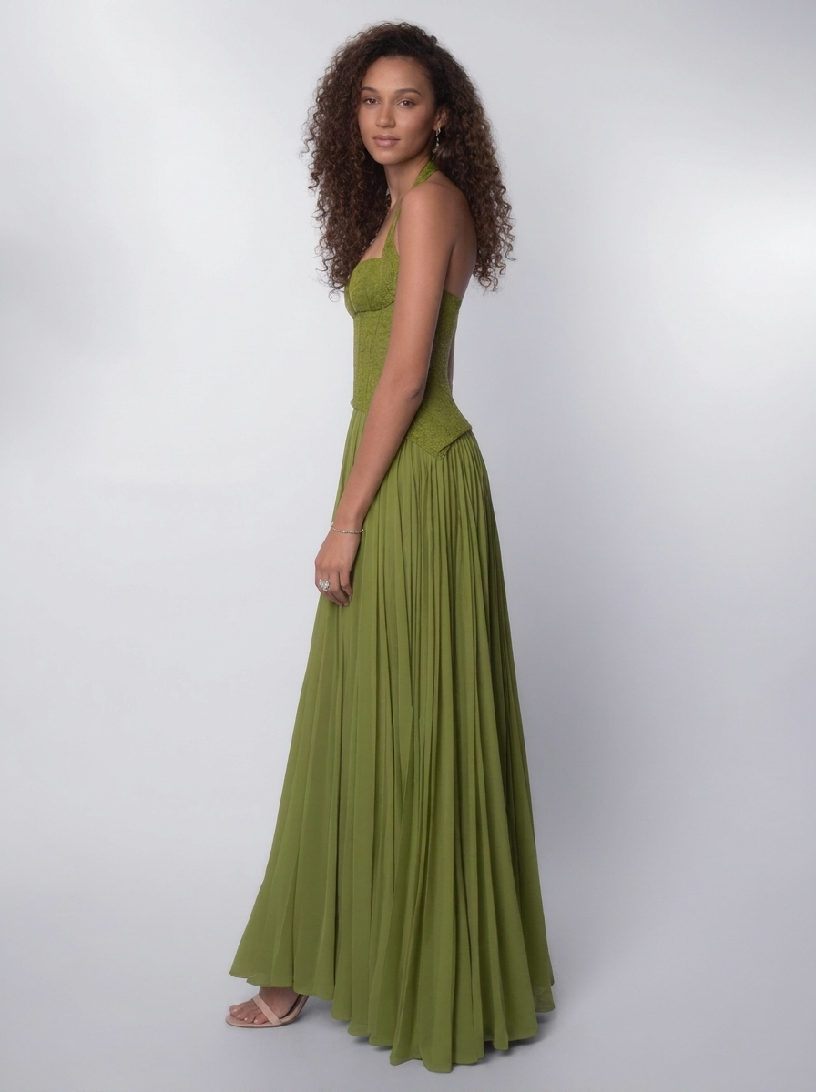 Grazia Halter Lace Maxi Dress - Sage Green