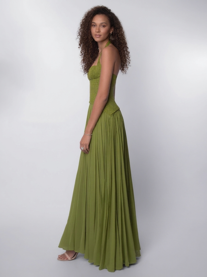 Grazia Halter Lace Maxi Dress - Sage Green