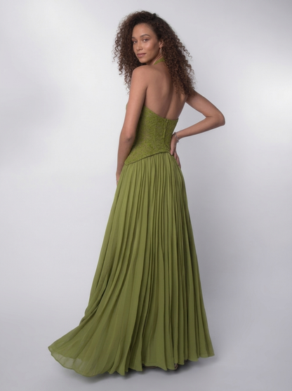 Grazia Halter Lace Maxi Dress - Sage Green