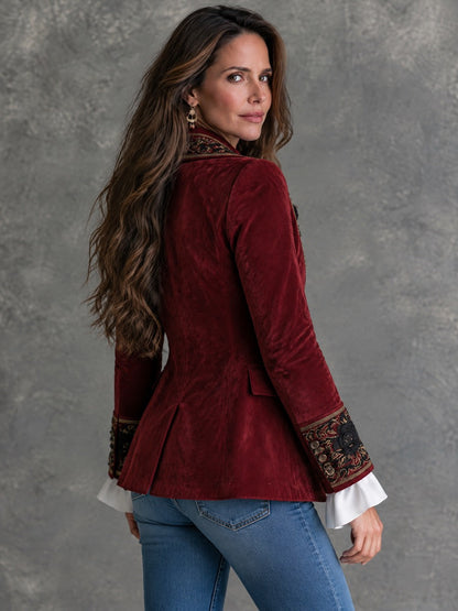 Gwenna Floral Embroidered Blazer - Burgundy