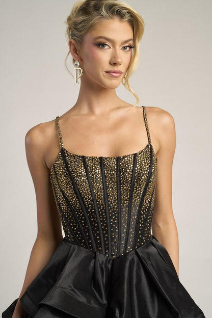 Gwyneth Tiered Ruffle Gown - Black and Gold