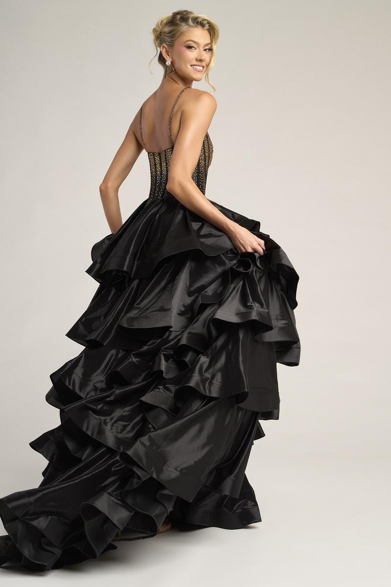 Gwyneth Tiered Ruffle Gown - Black and Gold