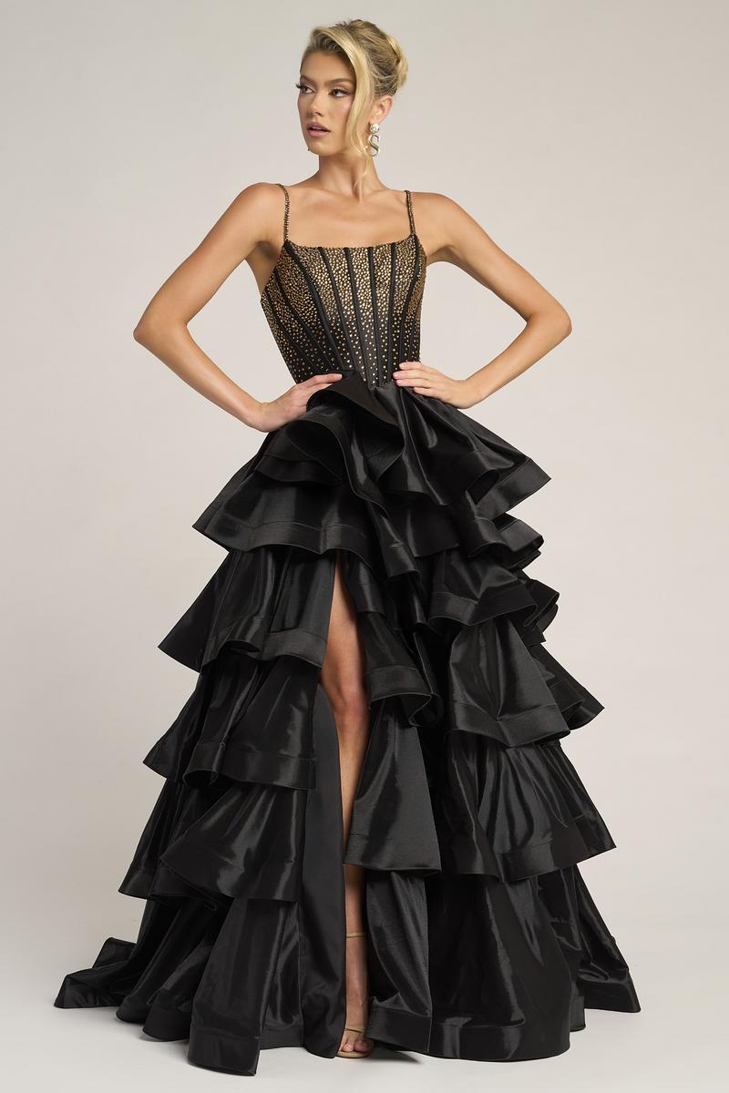 Gwyneth Tiered Ruffle Gown - Black and Gold