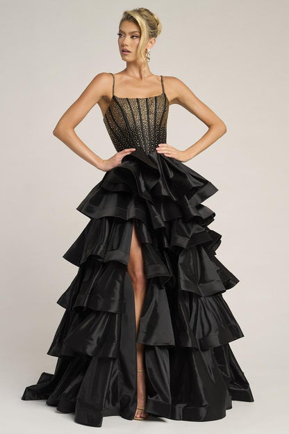 Gwyneth Tiered Ruffle Gown - Black and Gold