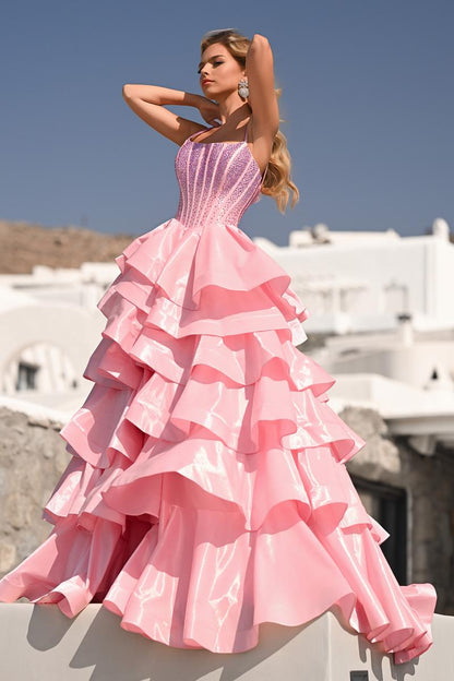 Gwyneth Tiered Ruffle Gown - Pink