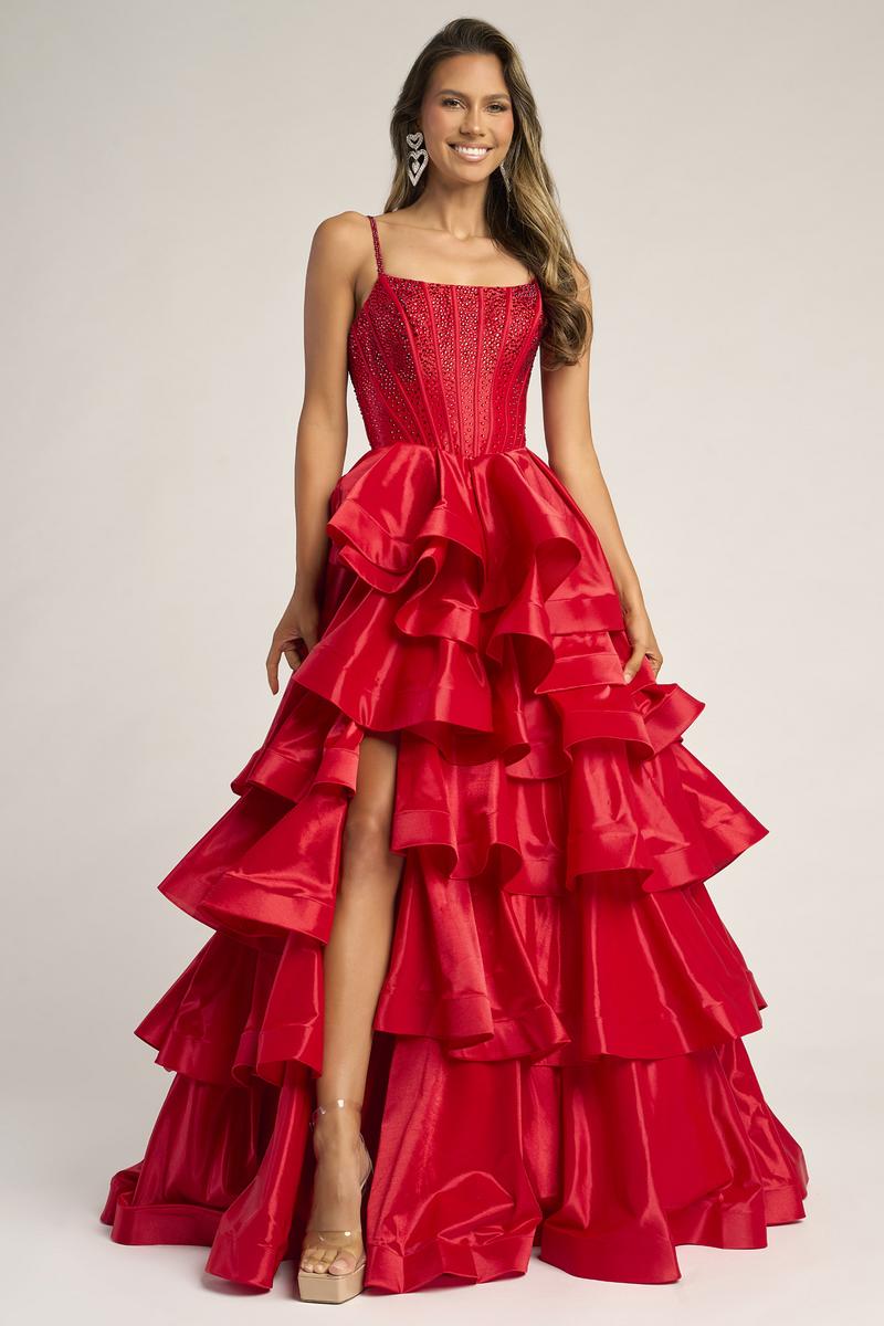 Gwyneth Tiered Ruffle Gown - Red