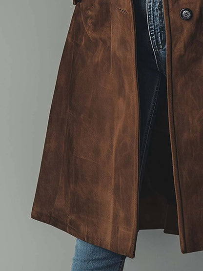 Haley Suede Tailored Button Front Long Coat