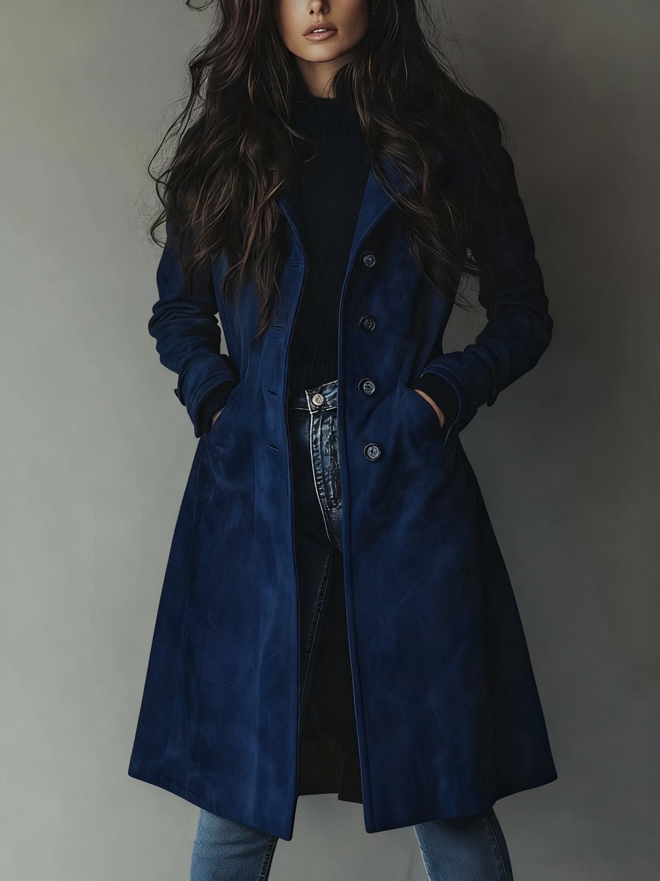 Haley Suede Tailored Button Front Long Coat