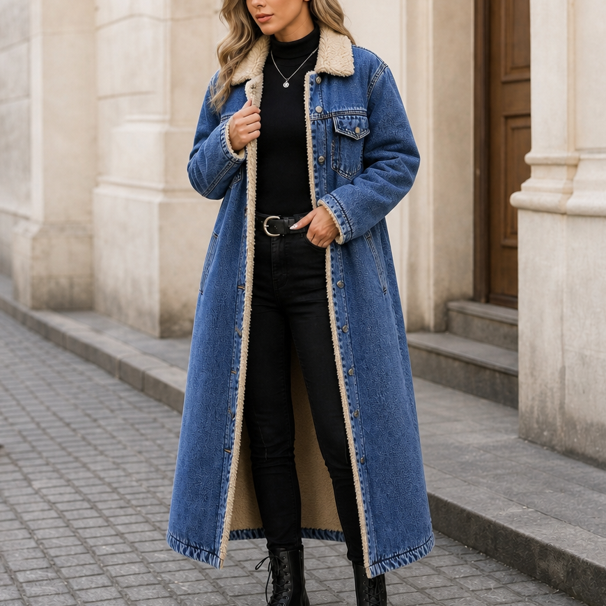 Halla Sherpa-Lined Denim Coat - Dark Blue
