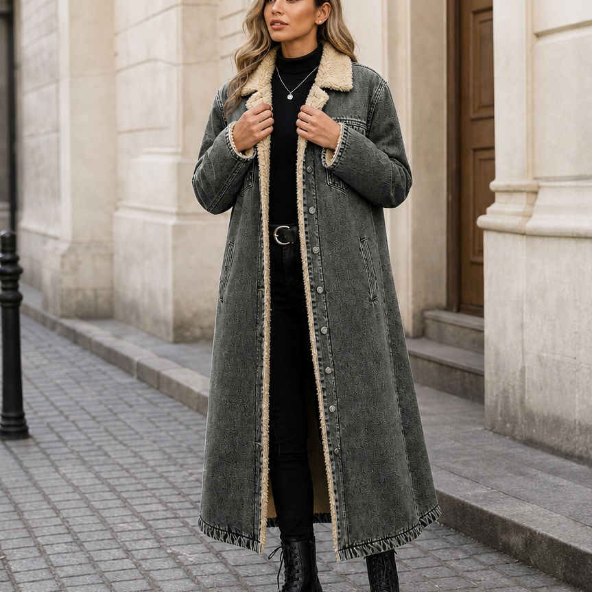 Halla Sherpa-Lined Denim Coat - Gray
