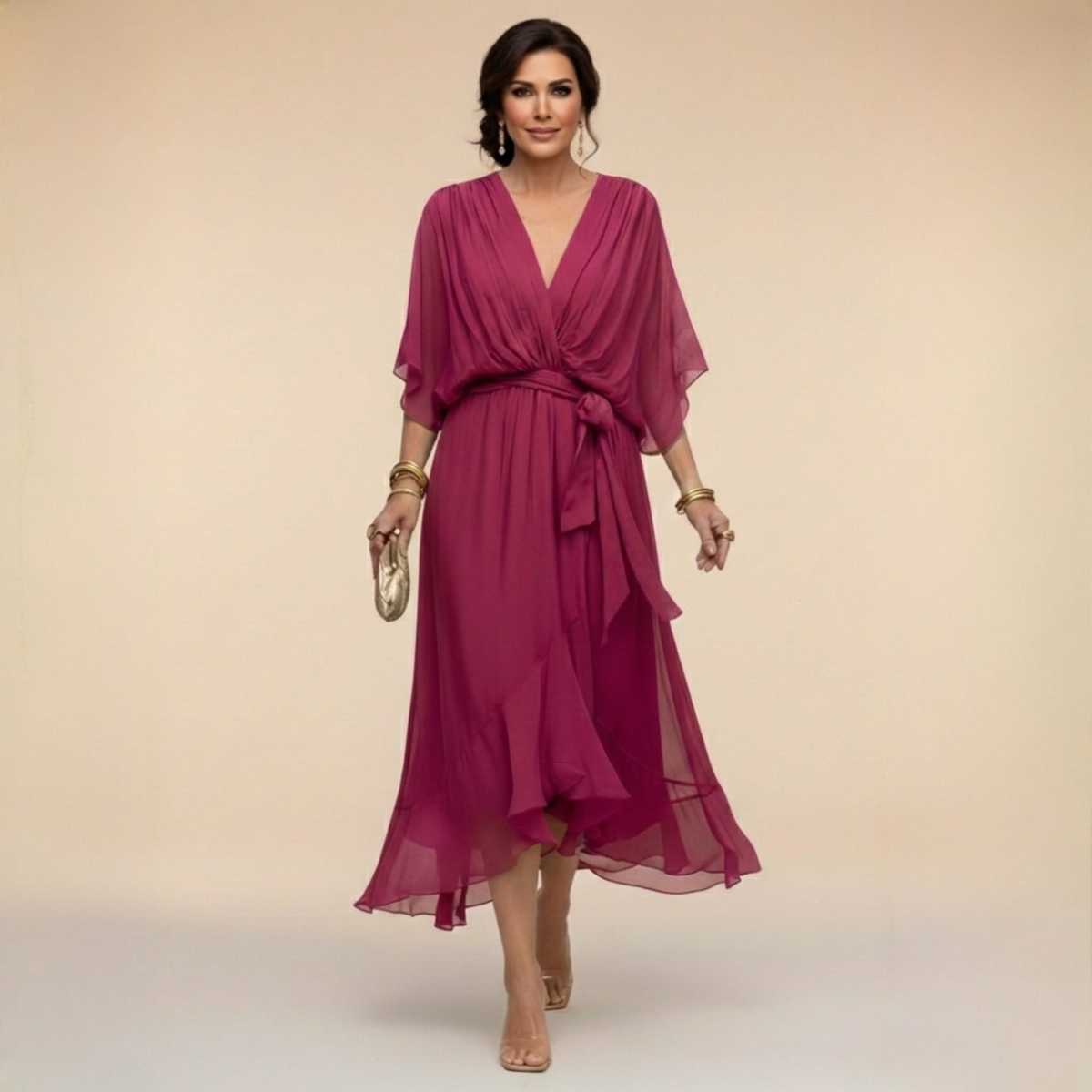 Halle Wrap Midi Dress - Berry