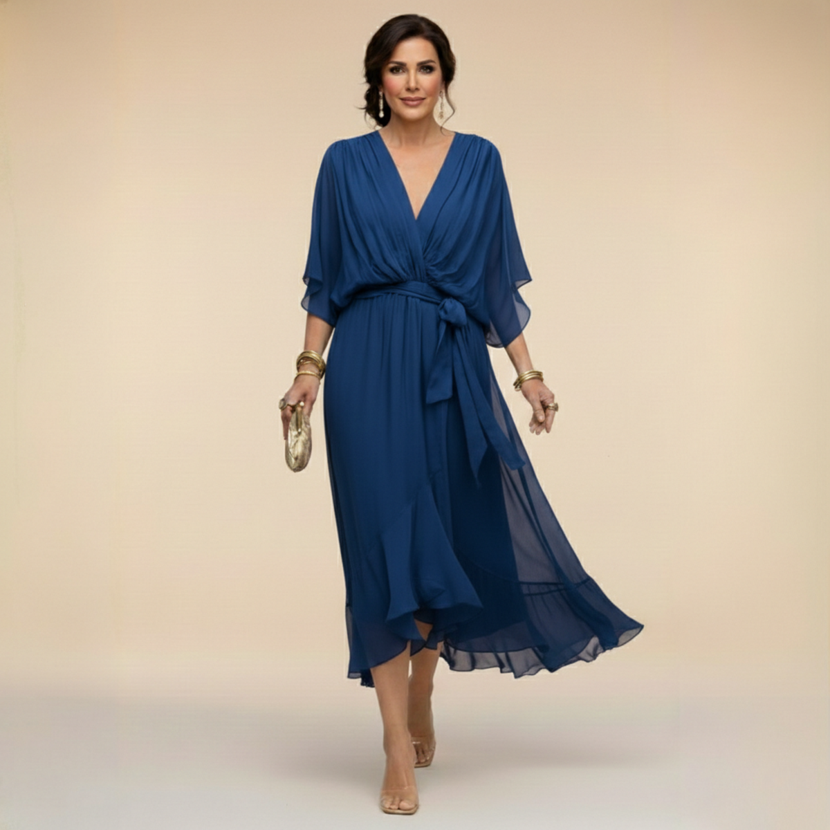 Halle Wrap Midi Dress - Navy