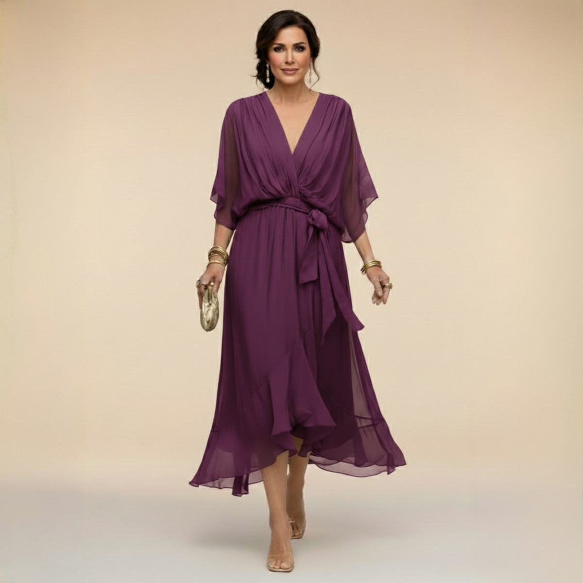 Halle Wrap Midi Dress - Plum