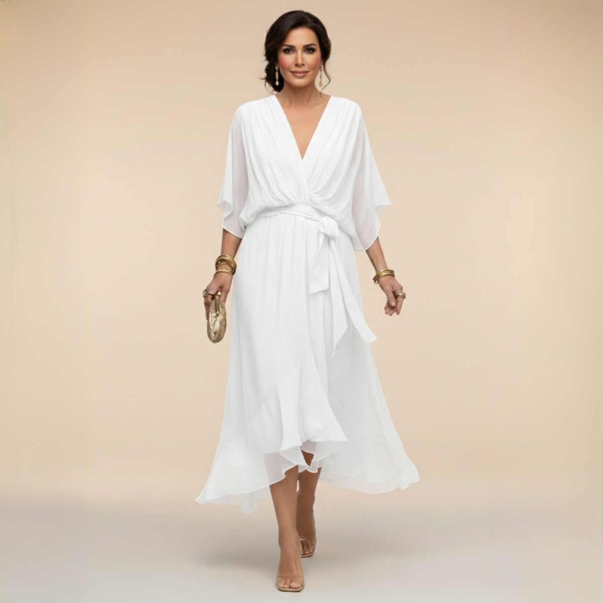Halle Wrap Midi Dress - White