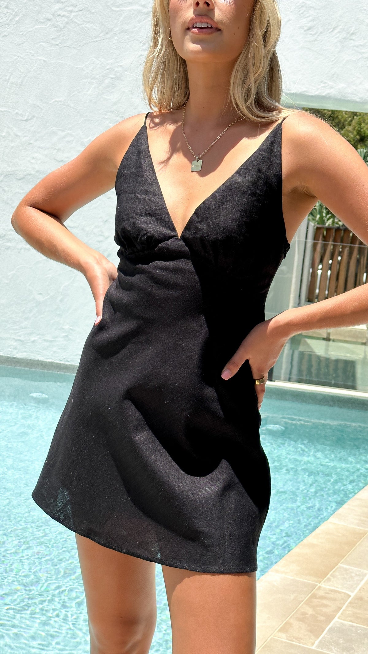 Hanna V-Neck Cami Mini Dress - Black