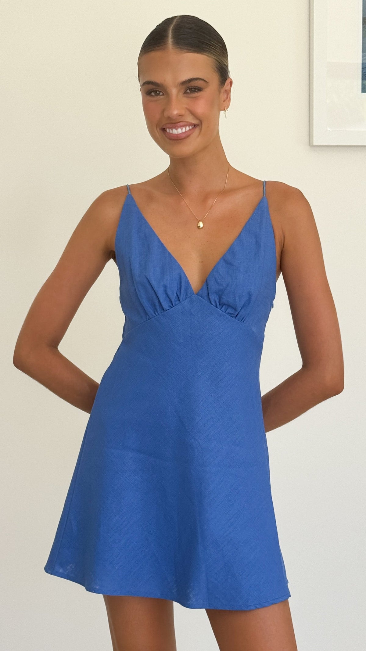 Hanna V-Neck Cami Mini Dress - Cornflower Blue
