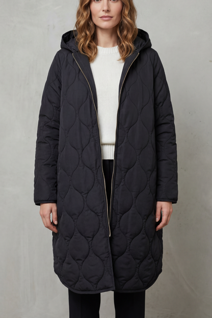 Harper Hooded Wave Quilted Longline Puffer Coat