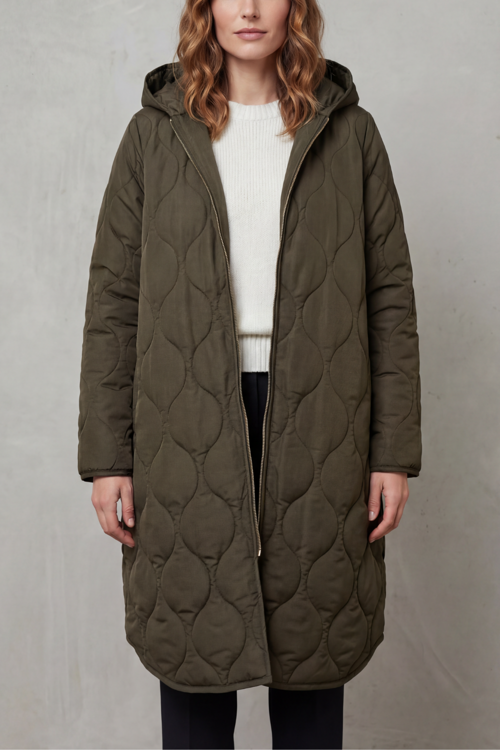 Harper Hooded Wave Quilted Longline Puffer Coat