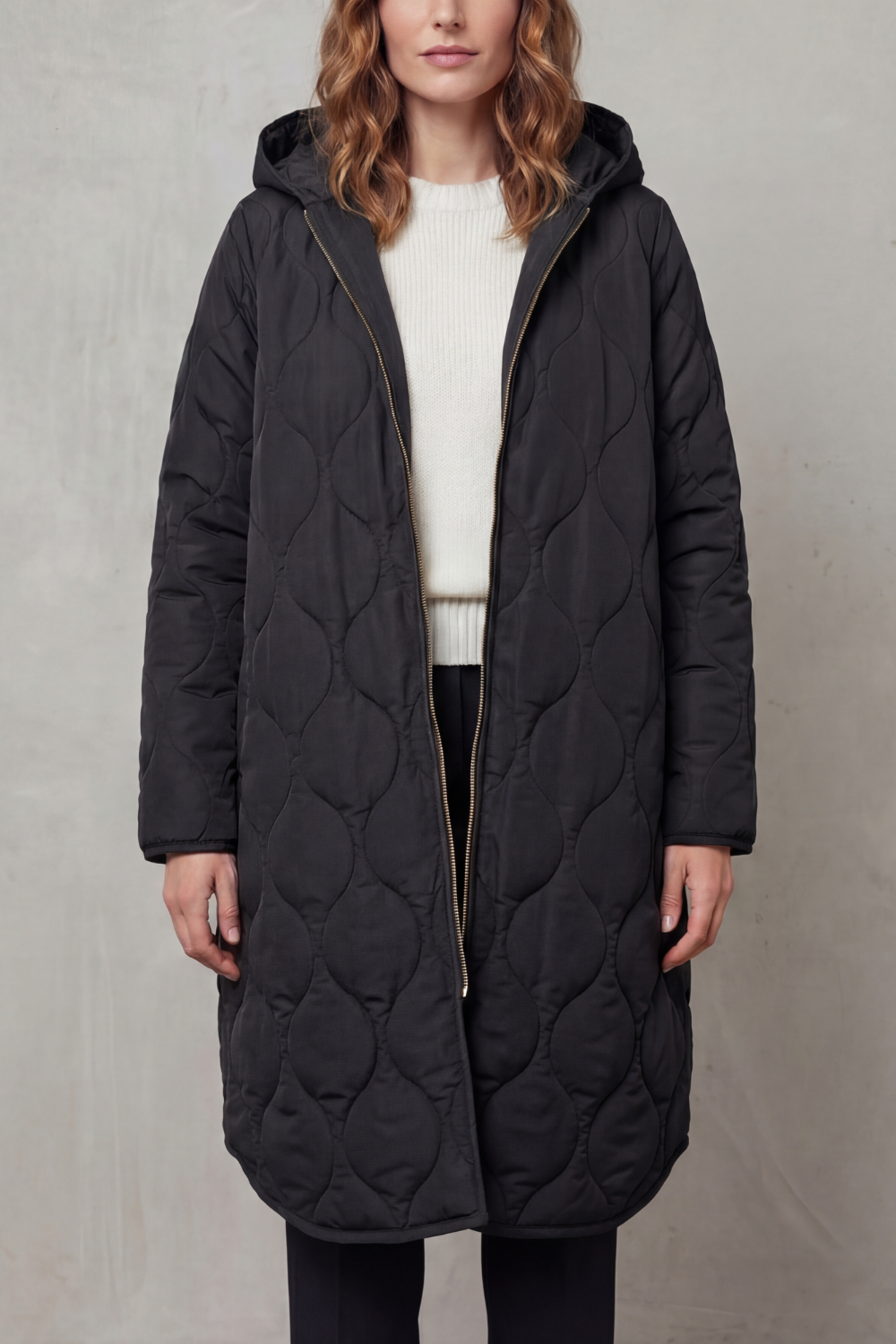 Harper Hooded Wave Quilted Longline Puffer Coat