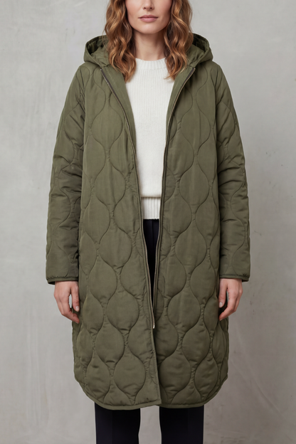 Harper Hooded Wave Quilted Longline Puffer Coat