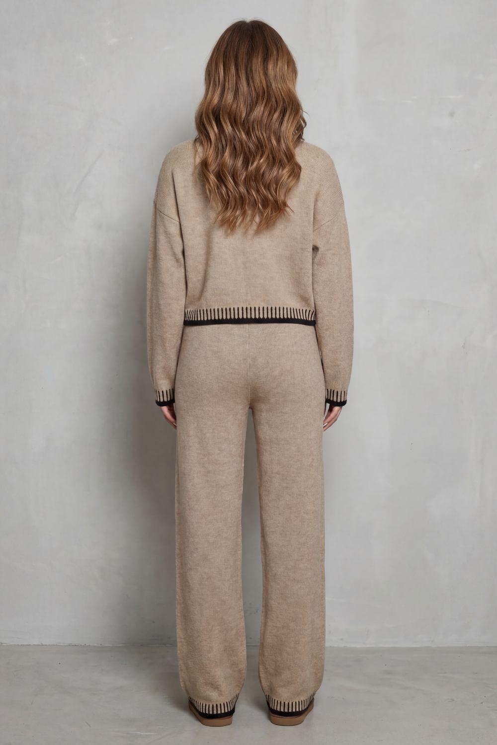 Hartley Contrast Trim Knit Loungewear Set - Khaki
