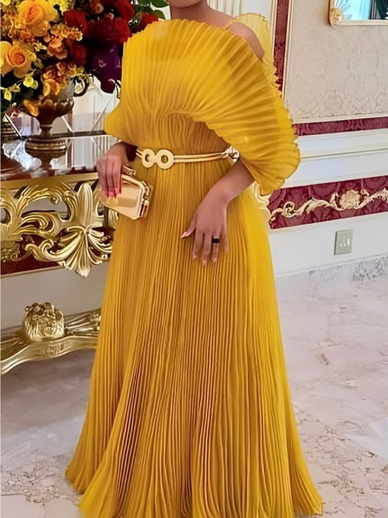 Hedia Pleated Batwing Sleeve Maxi Dress - Mustard Yellow