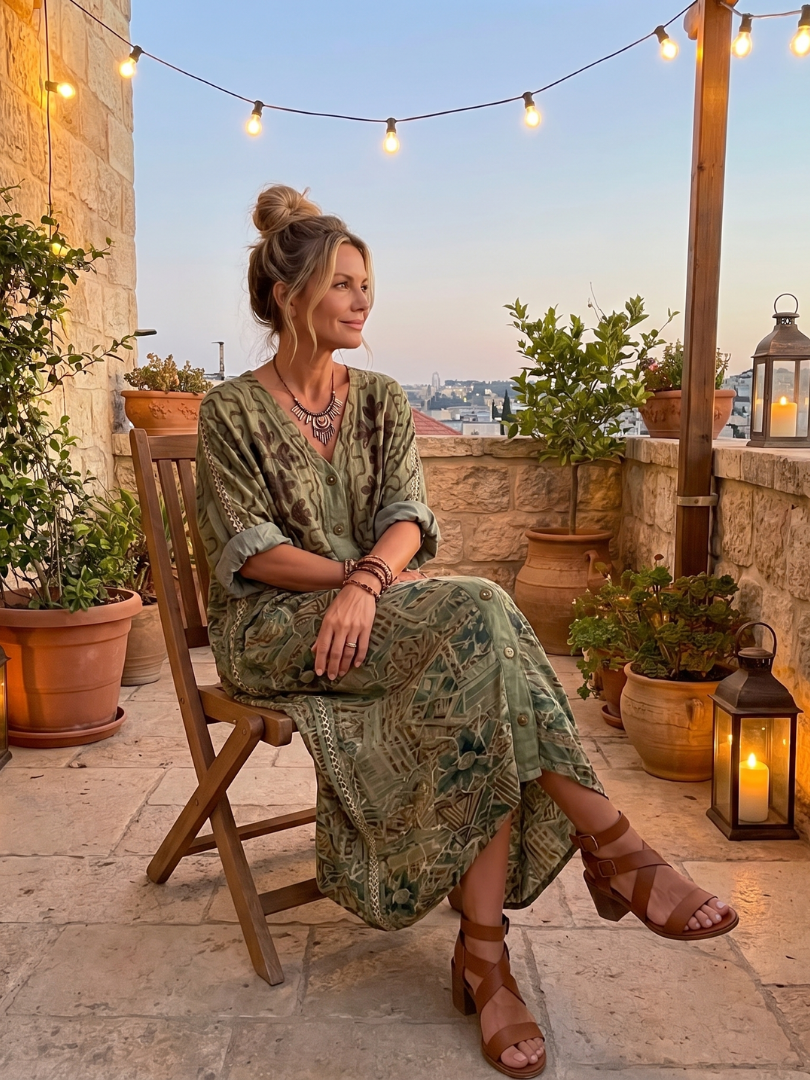 Hedy Embroidered Button-Front Maxi Dress - Olive Green Floral