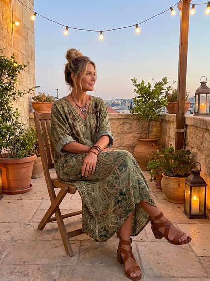 Hedy Embroidered Button-Front Maxi Dress - Olive Green Floral