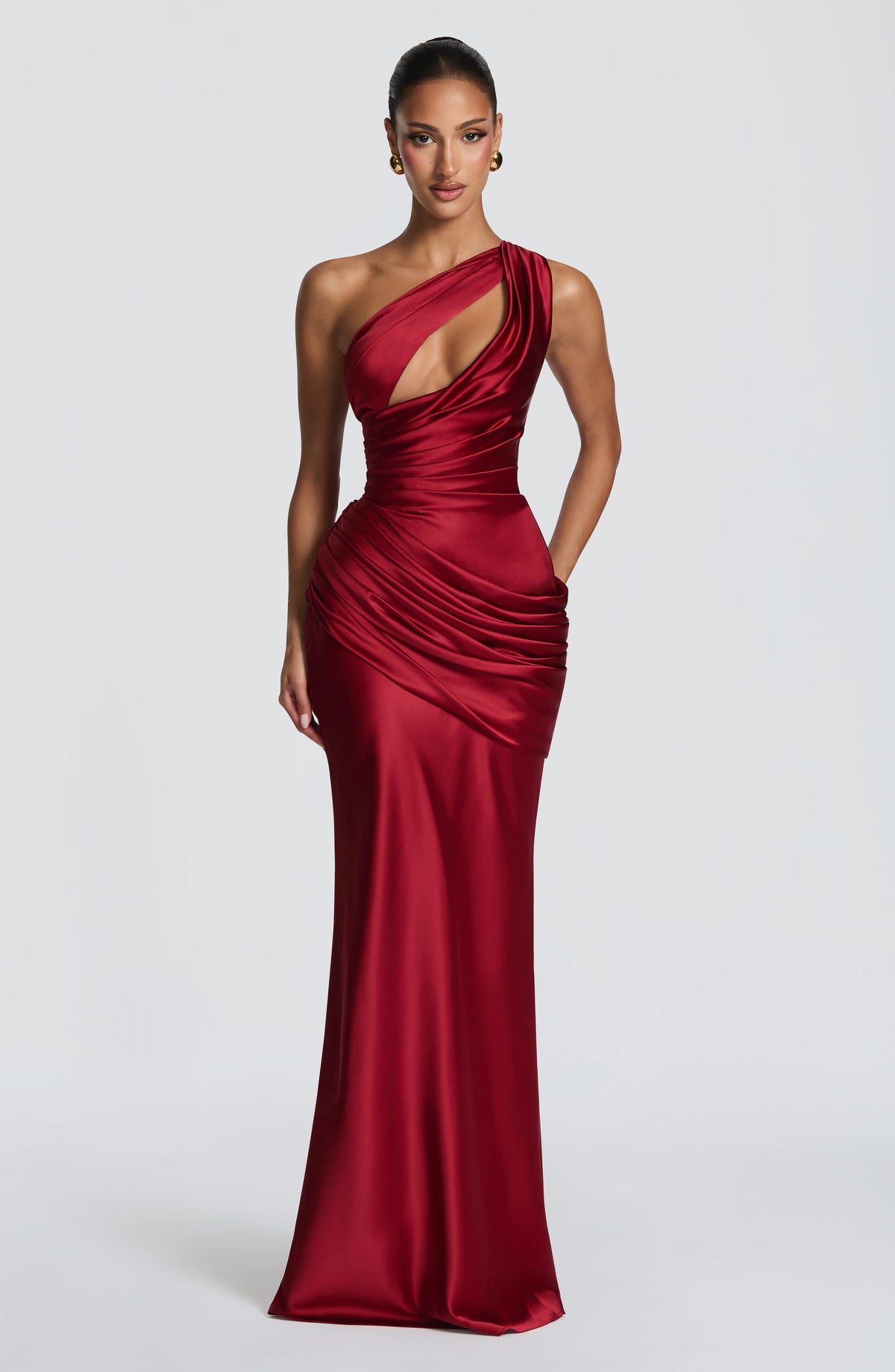 Helena Cutout Plunge Maxi Dress - Red