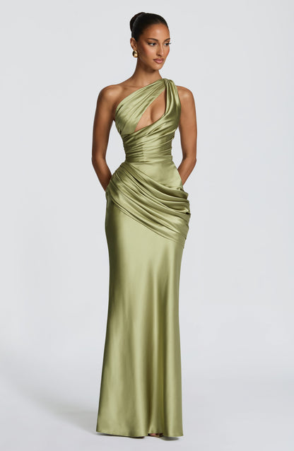 Helena Cutout Plunge Maxi Dress - Green