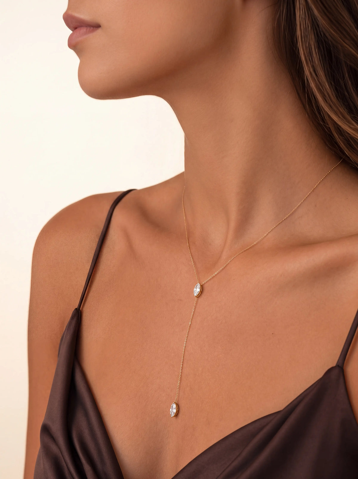 Helia Marquise Lariat Necklace - Gold