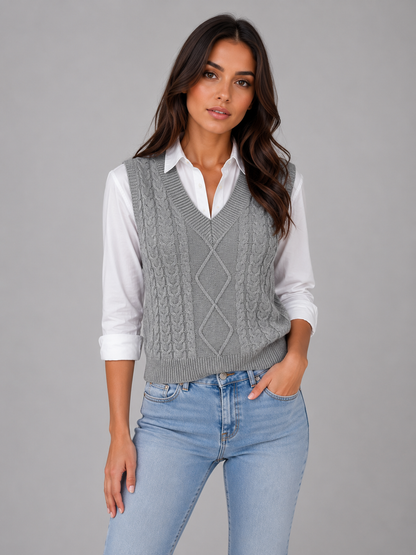 Henny Cable Knit Vest - Gray