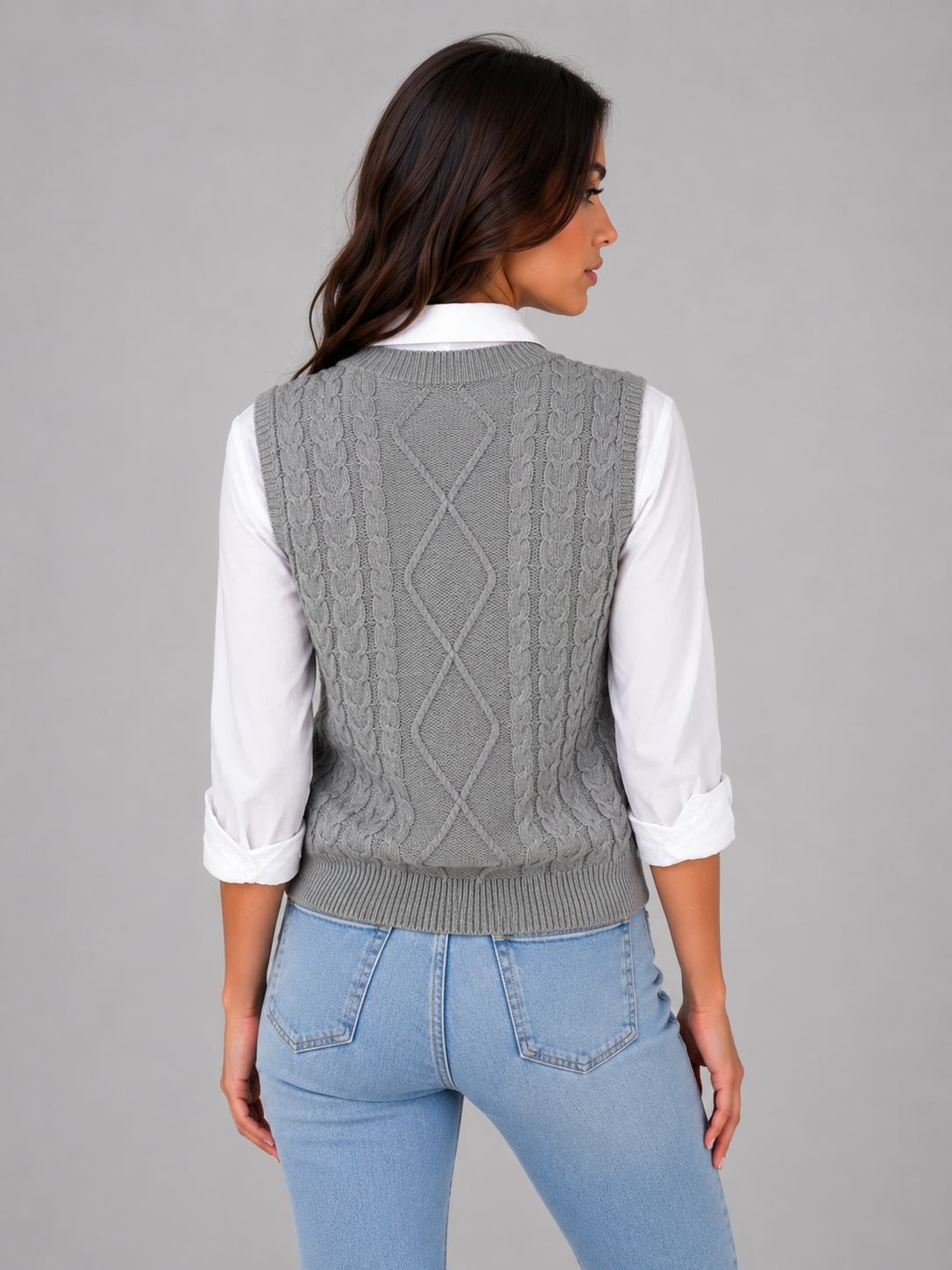 Henny Cable Knit Vest - Gray