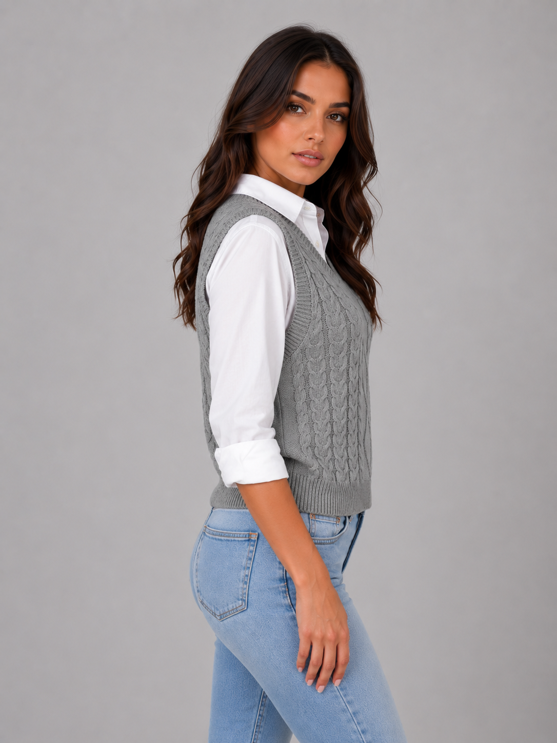 Henny Cable Knit Vest - Gray