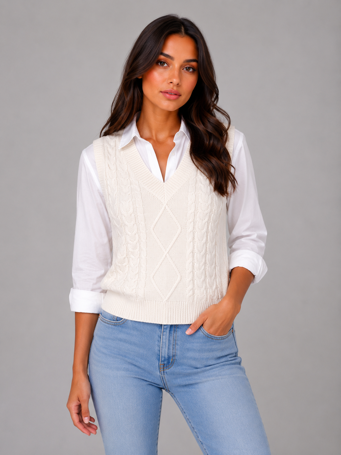 Henny Cable Knit Vest - Ivory