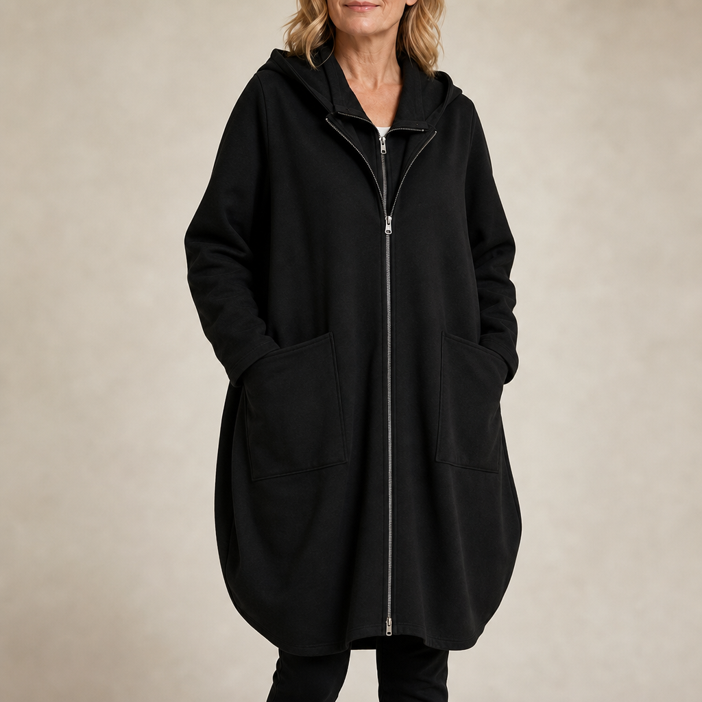Hensley Hooded Mid-Length Relaxed Coat - Black