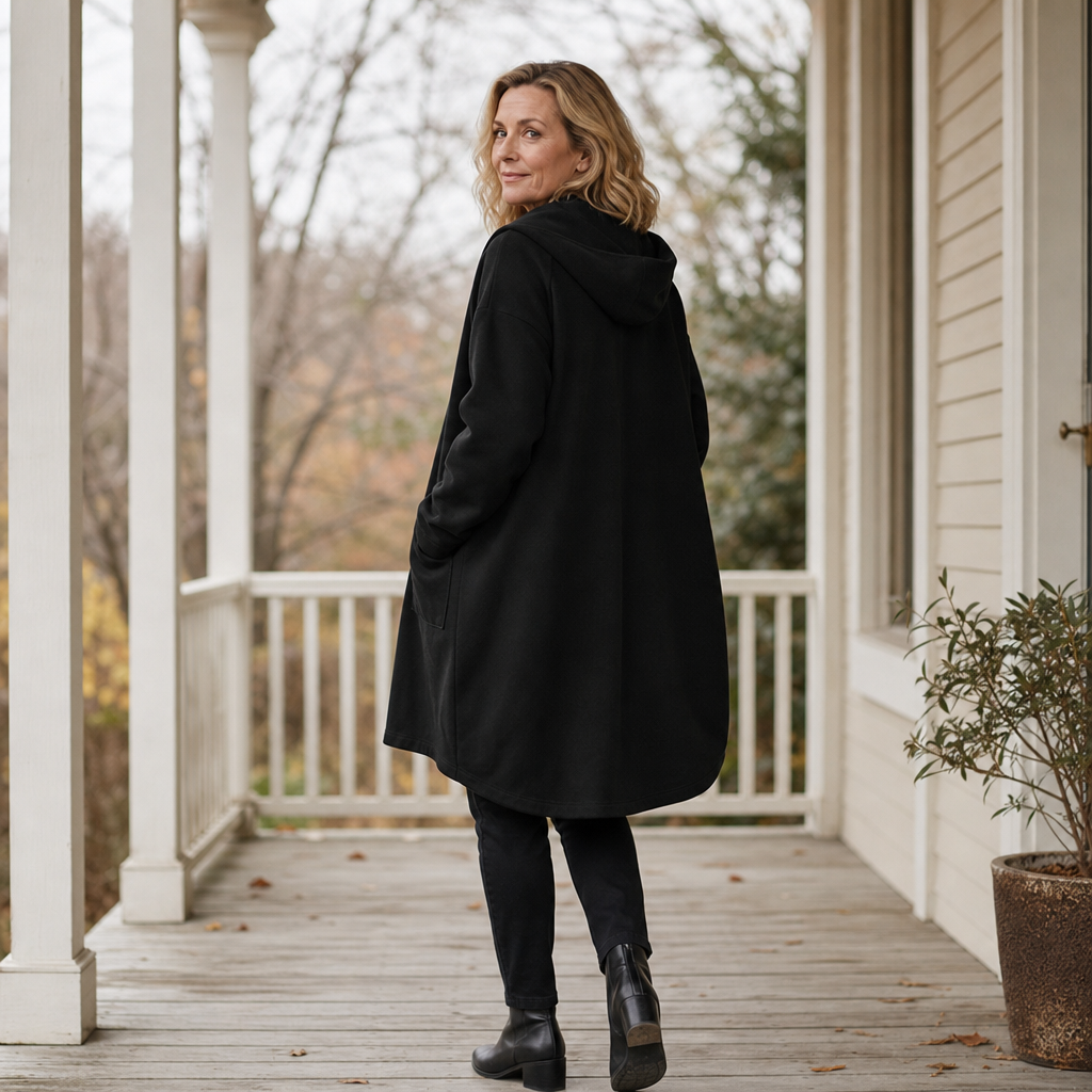 Hensley Hooded Mid-Length Relaxed Coat - Black