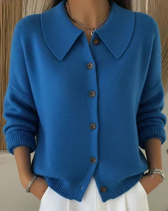Hestia Structured Collar Knit Cardigan - Blue