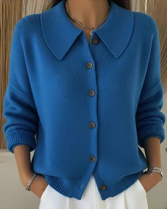 Hestia Structured Collar Knit Cardigan - Blue