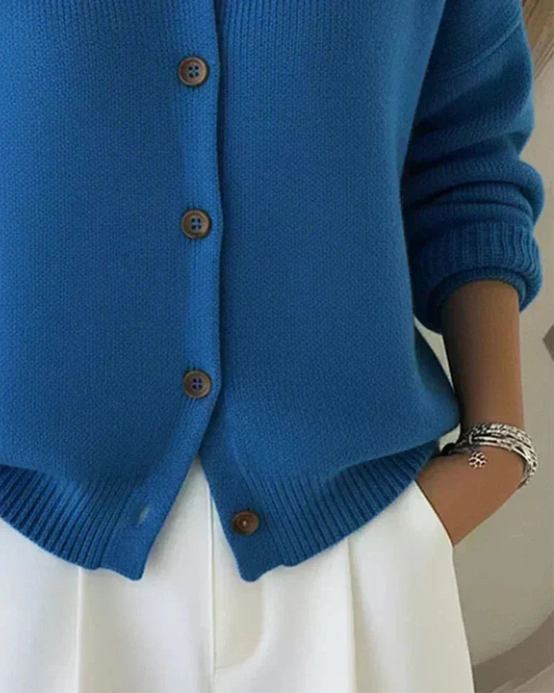 Hestia Structured Collar Knit Cardigan - Blue