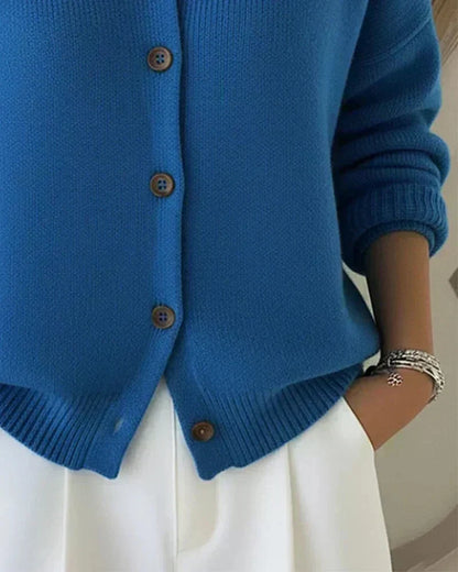 Hestia Structured Collar Knit Cardigan - Blue