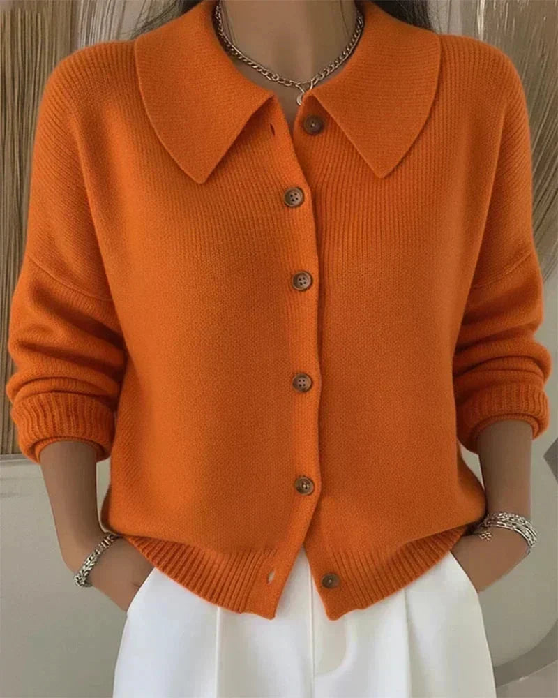 Hestia Structured Collar Knit Cardigan - Orange
